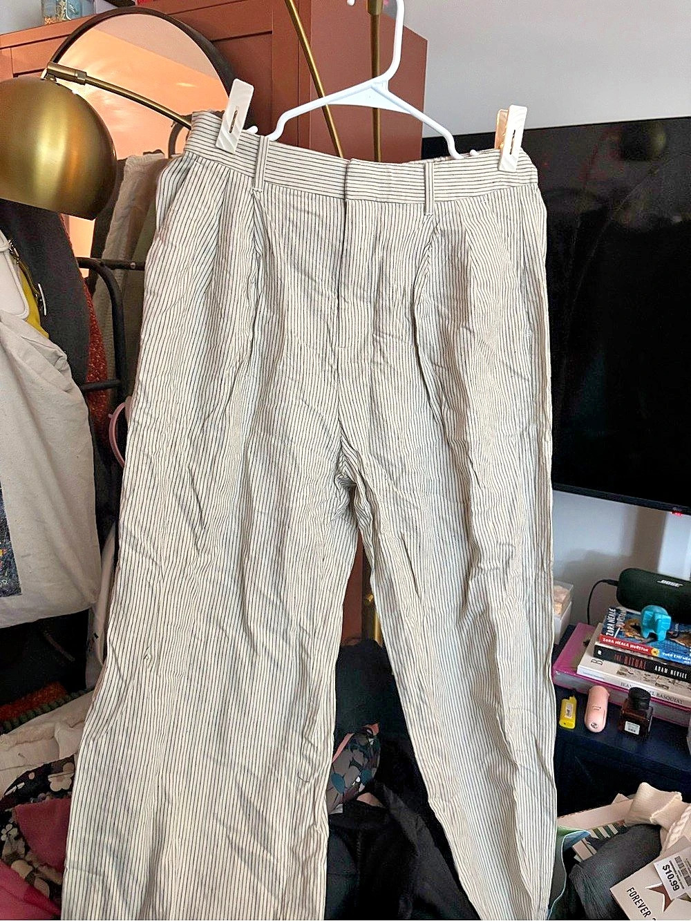 Gap Linen-Blend Trousers, White & Black